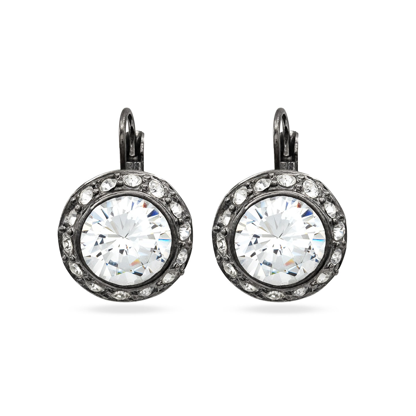 Cubic Zirconia and Crystal Drop Earrings Faceted Crystal Stones Oxidized Silver Setting