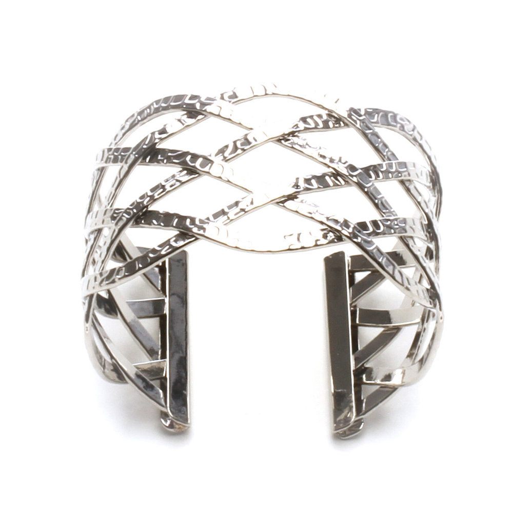 Wide Silver Tone Twisted Web Cuff Bracelet Statement Piece 1.75 Inches