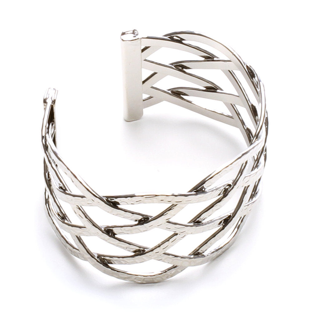 Wide Silver Tone Twisted Web Cuff Bracelet Statement Piece 1.75 Inches