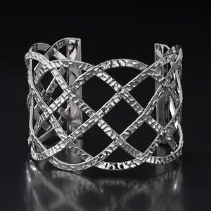 Wide Silver Tone Twisted Web Cuff Bracelet Statement Piece 1.75 Inches