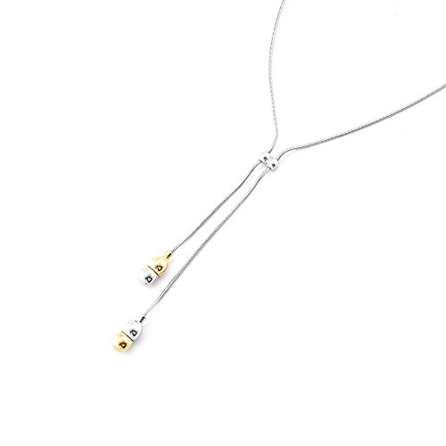 Two-Tone Silver and Gold Y-Drop Lariat Style Fashion Necklace 18 Inch with 4 Inch Drop