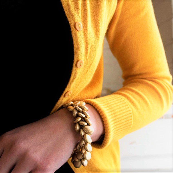 Elegant Gold Tone Beaded Charm Statement Bracelet with Adjustable Length