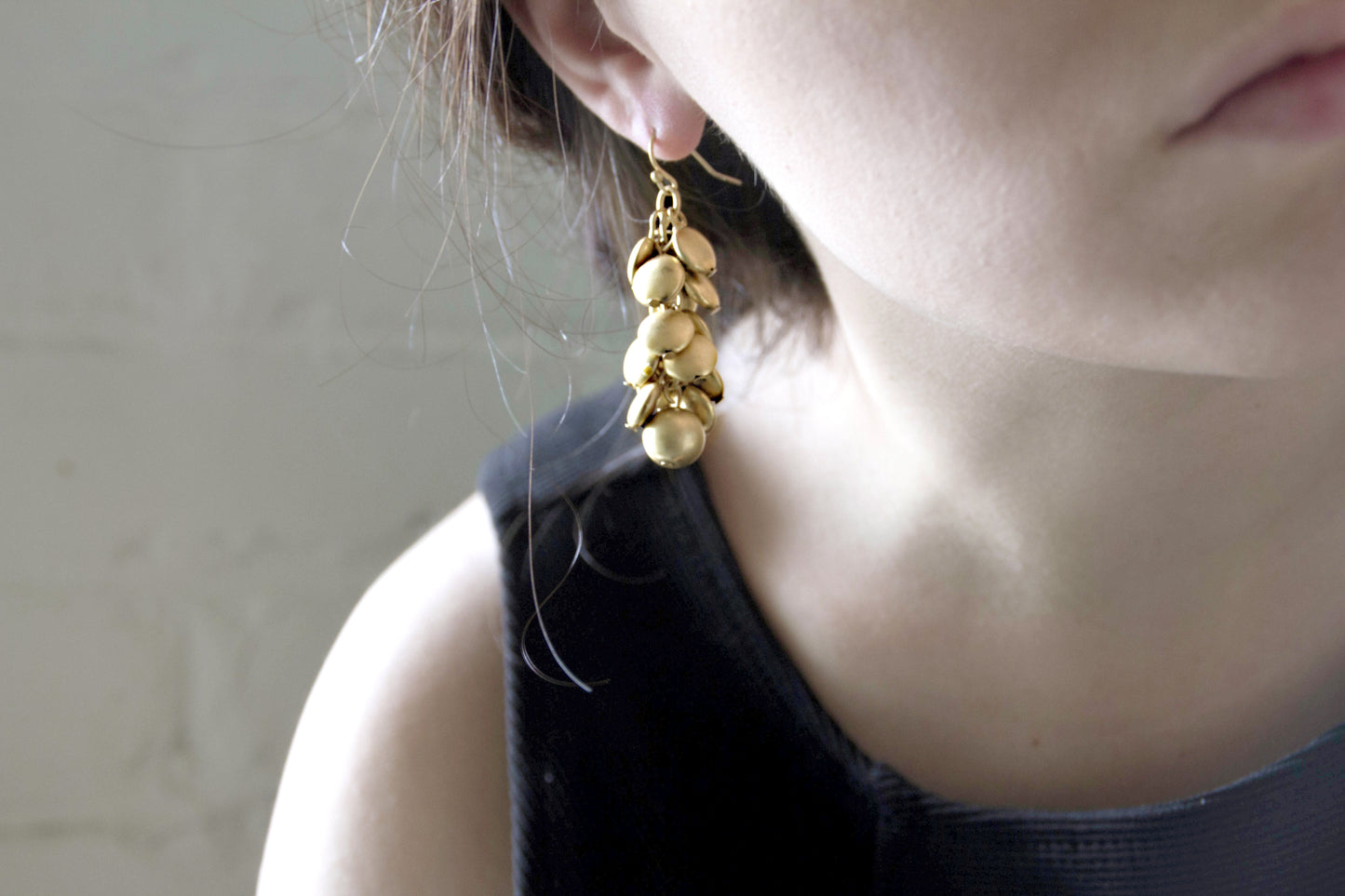2 Inch Gold Tone Cascading Bead Drop Dangle Earrings with Fish Hook Backing