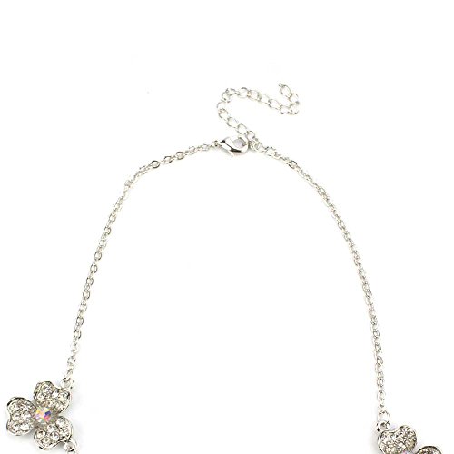 Elegant Crystal Flower Statement Necklace with Austrian Crystals, Silver Tone Chain, Adjustable Length