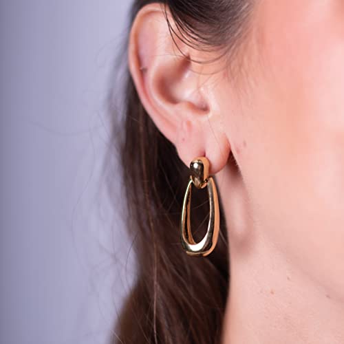 Classic Gold Door Knocker Drop Hoop Earrings 1.25 Inch