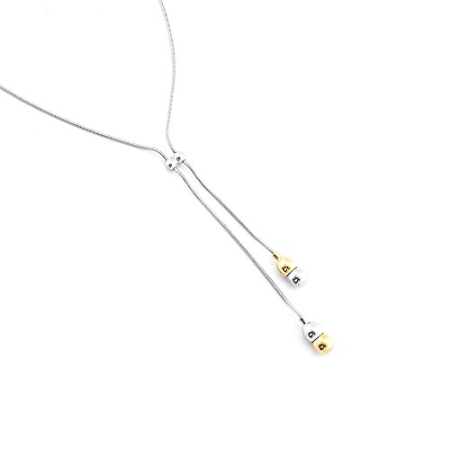 Two-Tone Silver and Gold Y-Drop Lariat Style Fashion Necklace 18 Inch with 4 Inch Drop
