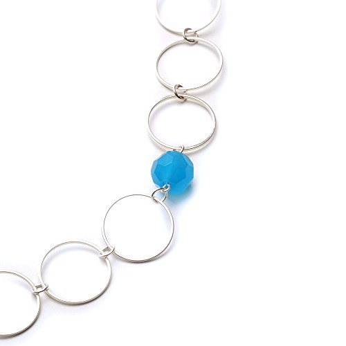 Ocean Blue Faceted Glass Bead and Silver Circle Link Necklace and Earring Set - Long Statement Jewelry