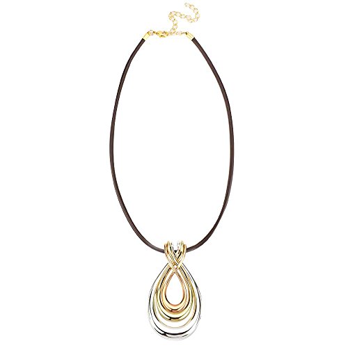 Elegant Tri-Tone Teardrop Pendant Necklace with Black Cord - Fashion Statement Jewelry