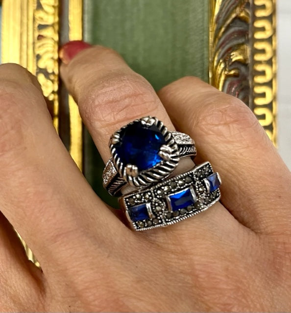 Cushion Cut Sapphire CZ Statement Ring