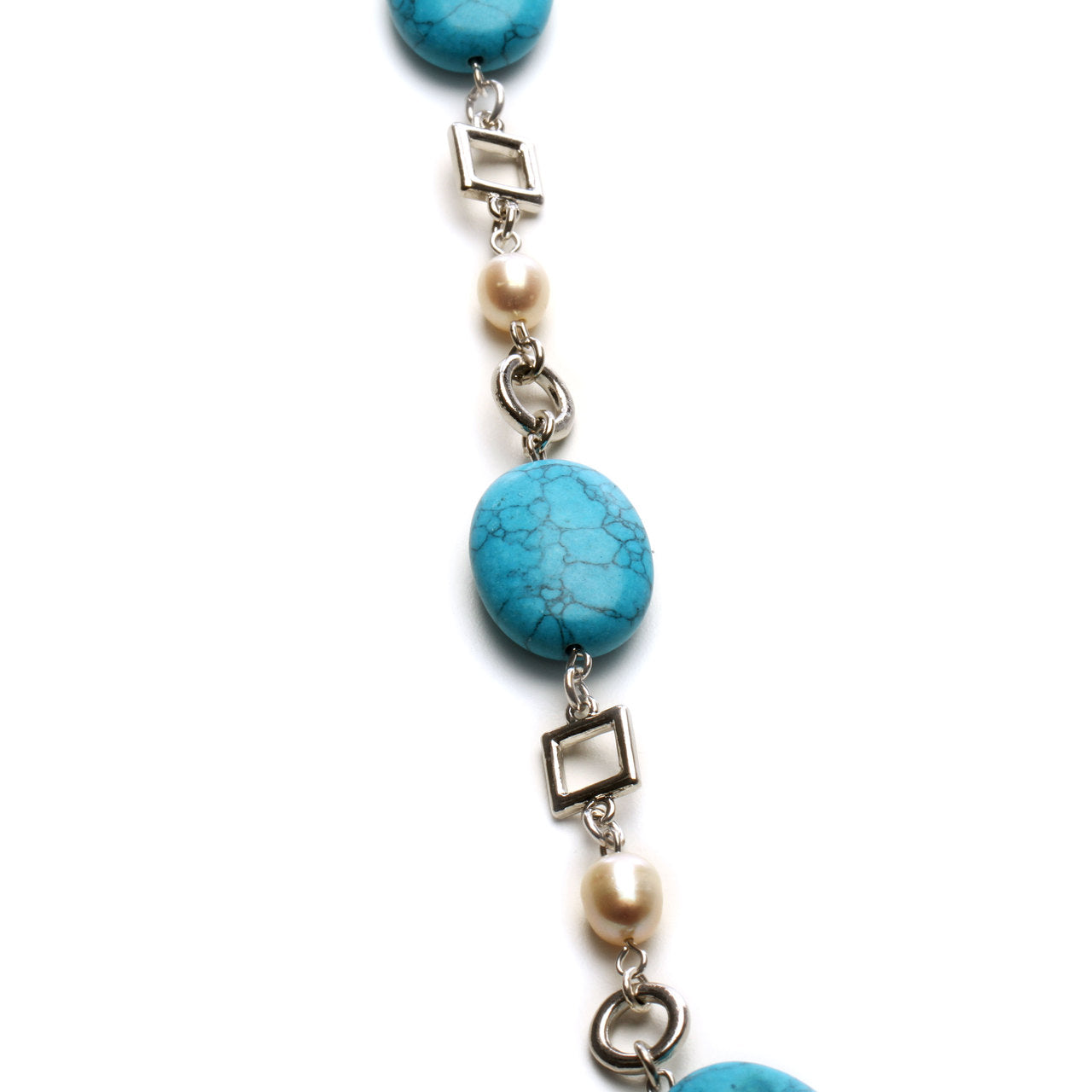 Womens Jewelry Long Turquoise and Fresh Water Pearl Necklace