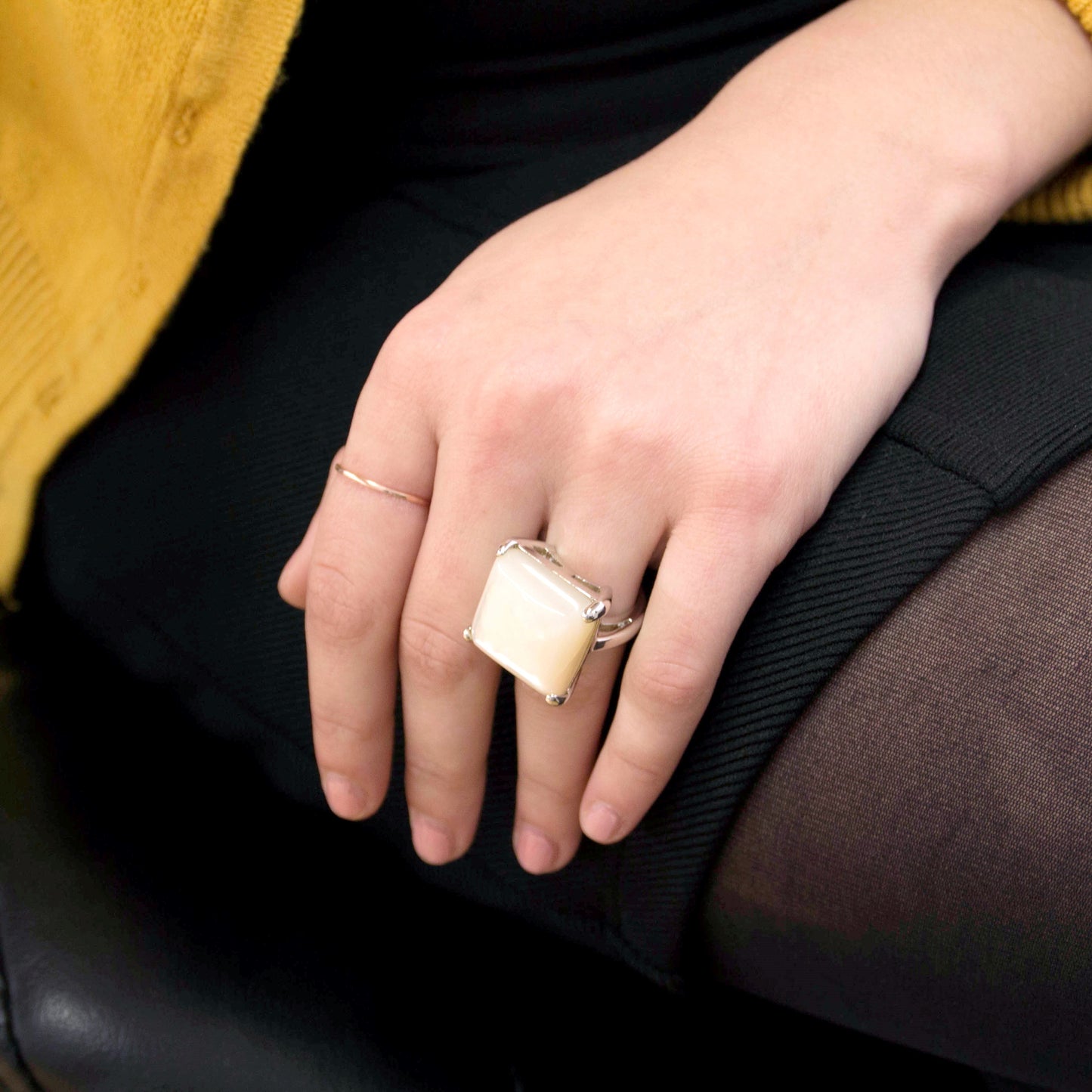 Square Mother of Pearl Statement Ring