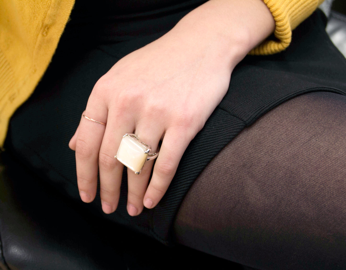 Square Mother of Pearl Statement Ring