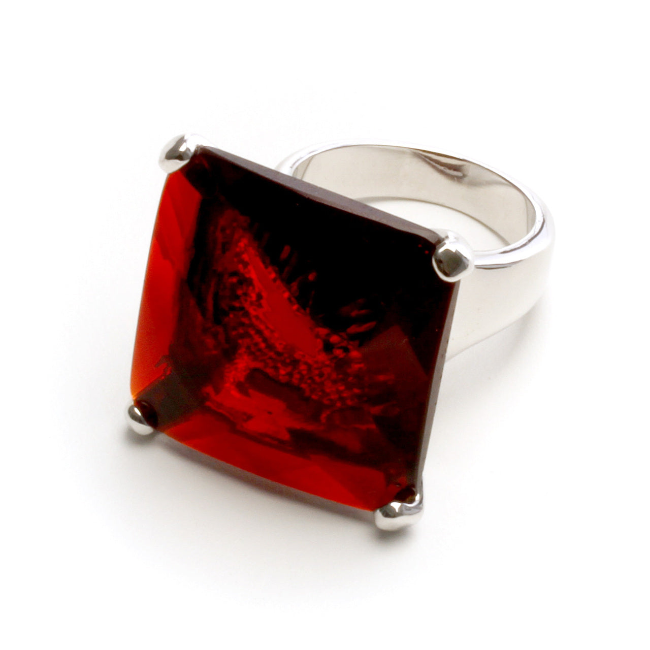 Cushion Cut Red Crystal Statement Ring