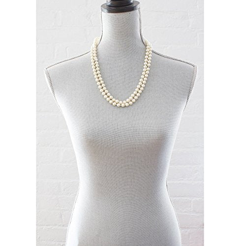 Classic 24 Inch Knotted Glass Pearl Strand Necklace 8mm White Pearls Versatile Length