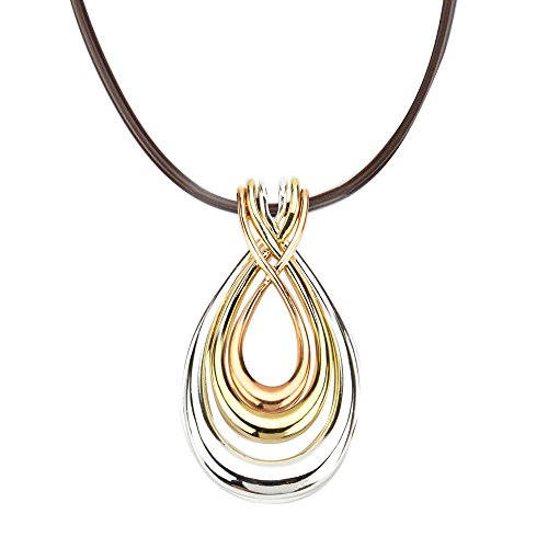 Elegant Tri-Tone Teardrop Pendant Necklace with Black Cord - Fashion Statement Jewelry