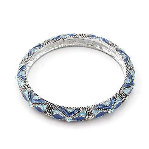 Vintage Style Blue Crystal Filigree Bangle Bracelet with Swirl Epoxy Design