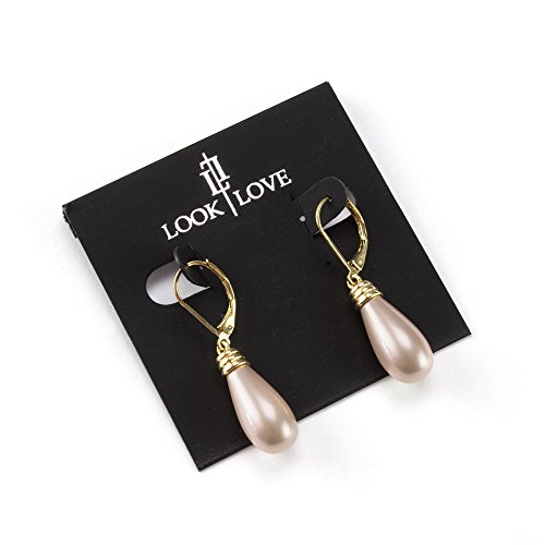 Blush Pink Pearl Teardrop Earrings with Gold Tone Lever Back, Elegant Drop Dangle Pearl Earrings