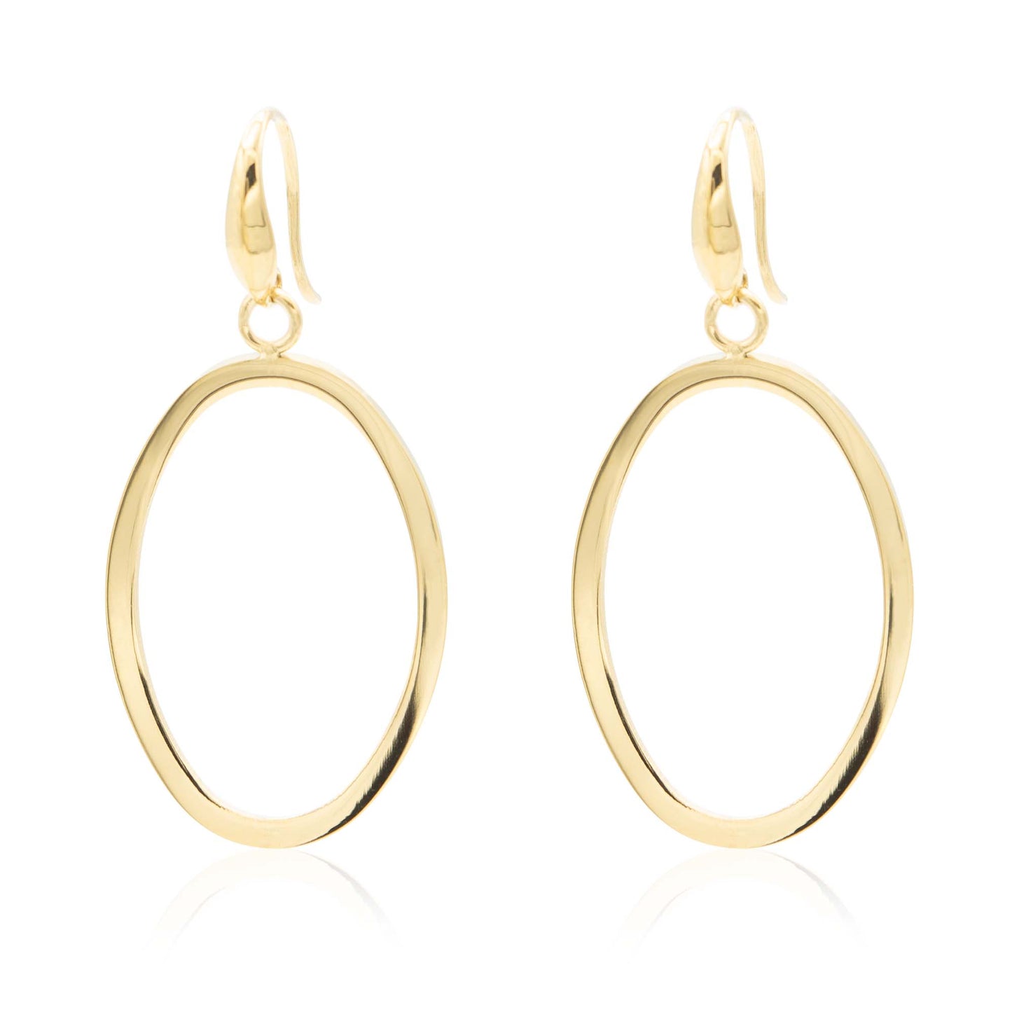 Large Gold Tone Oval Dangle Hoop Statement Earrings Stainless Steel Lightweight Modern Fashion