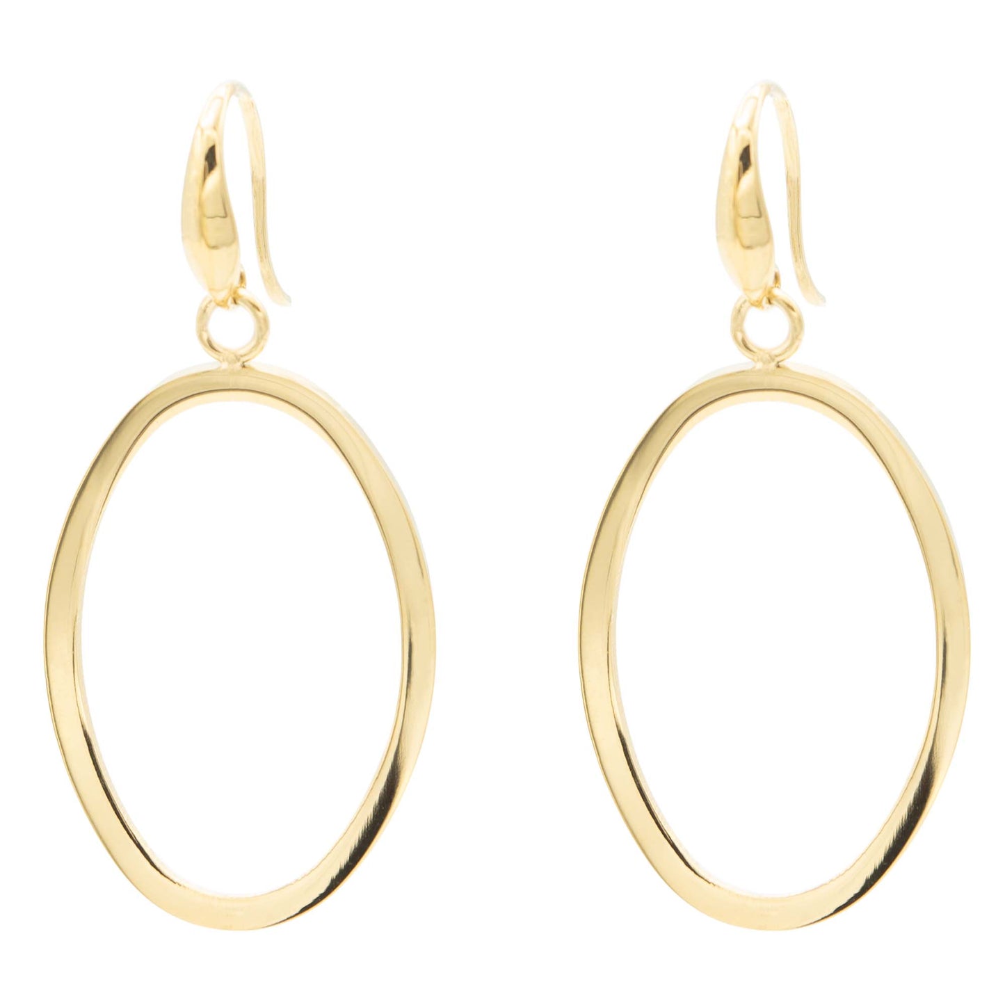 Large Gold Tone Oval Dangle Hoop Statement Earrings Stainless Steel Lightweight Modern Fashion