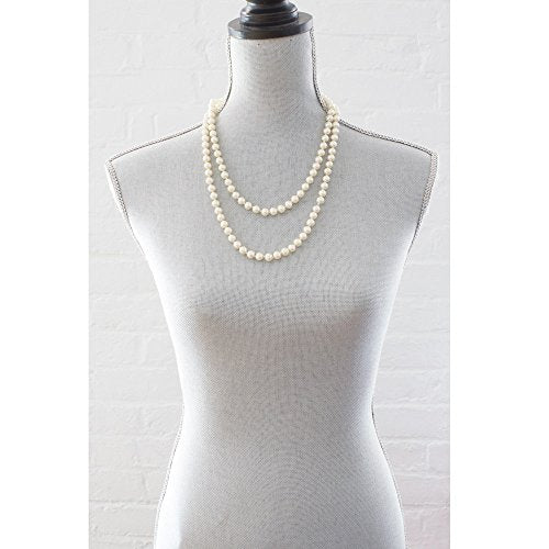 Classic 24 Inch Knotted Glass Pearl Strand Necklace 8mm White Pearls Versatile Length