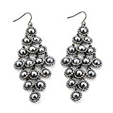 Grey Beaded Chandelier Dangle Earrings with Hematite Finish 3.5 Inch Drop