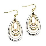 Tri-Color Metal Teardrop Dangle Earrings - 2 Inch Drop Length Fashion Jewelry