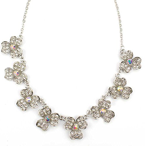 Elegant Crystal Flower Statement Necklace with Austrian Crystals, Silver Tone Chain, Adjustable Length