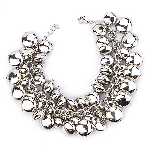 Silver Tone Beaded Charm Statement Bracelet with Lobster Clasp - Adjustable Fashion Jewelry