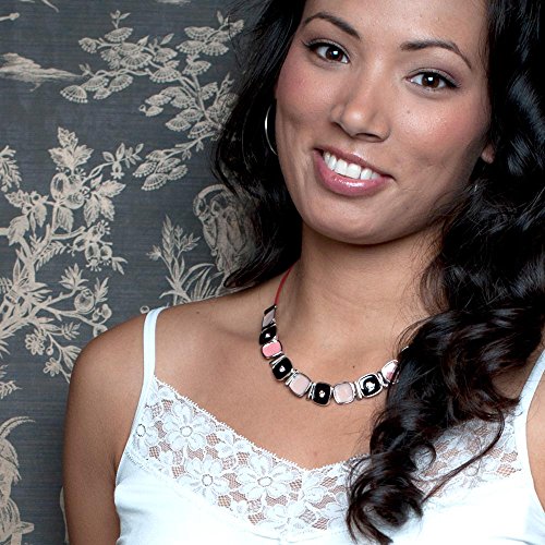 Pink and Black Crystal Statement Necklace with Hand Painted Discs and Extender Chain