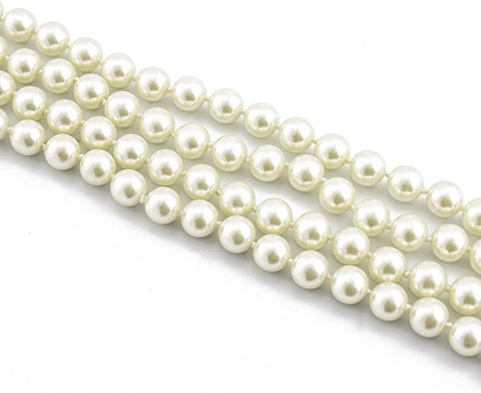 90 Inch Long Knotted Glass Pearl Strand Necklace - Classic Cream White Versatile Opera Length