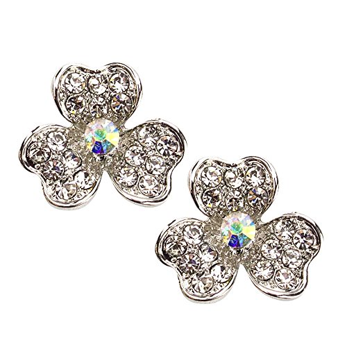 Floral Crystal Stud Earrings with Aurora Borealis Center Stone Silver Tone Wedding Prom Special Occasion Jewelry