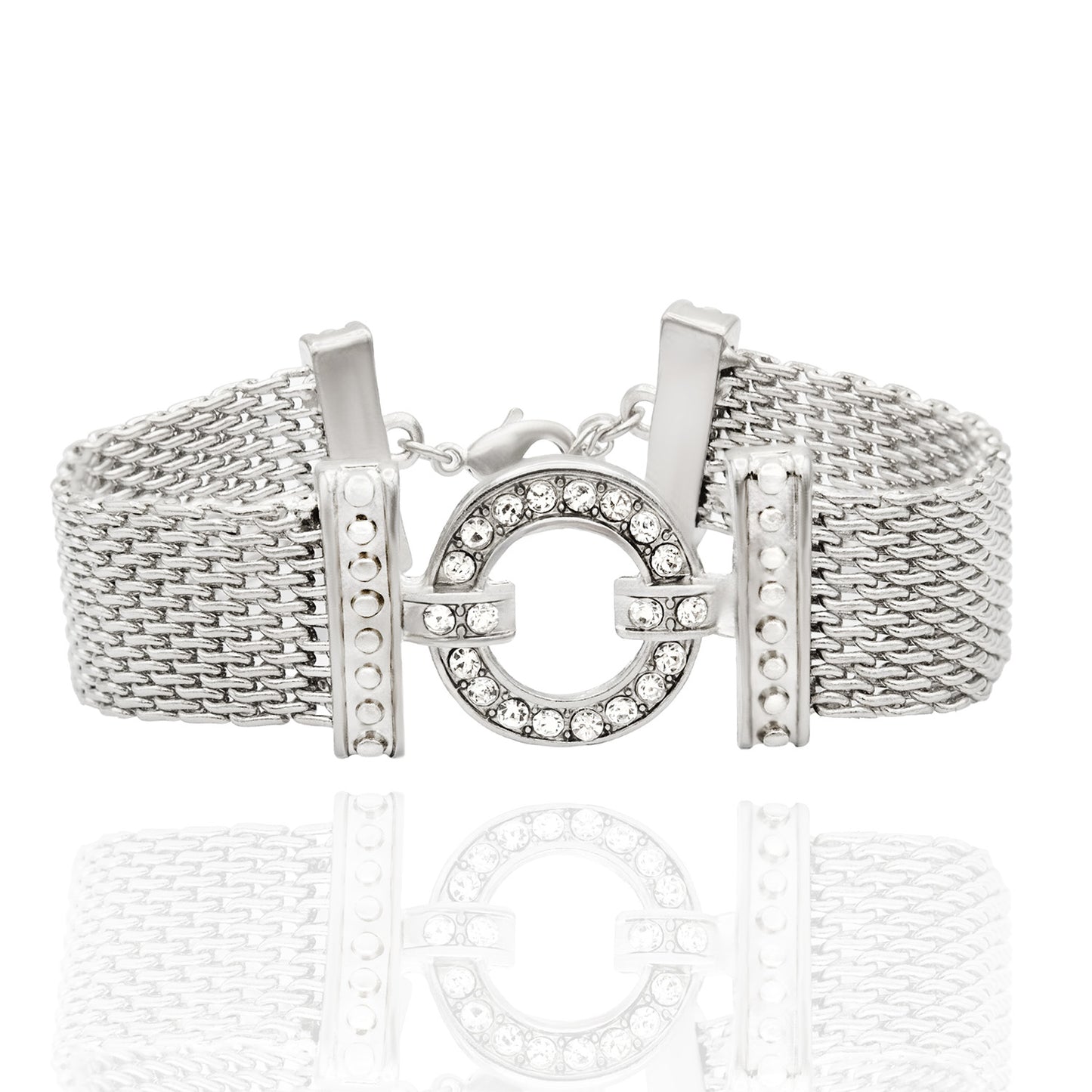 Elegant Crystal Mesh Toggle Bracelet with Austrian Crystals and Silver Tone Finish