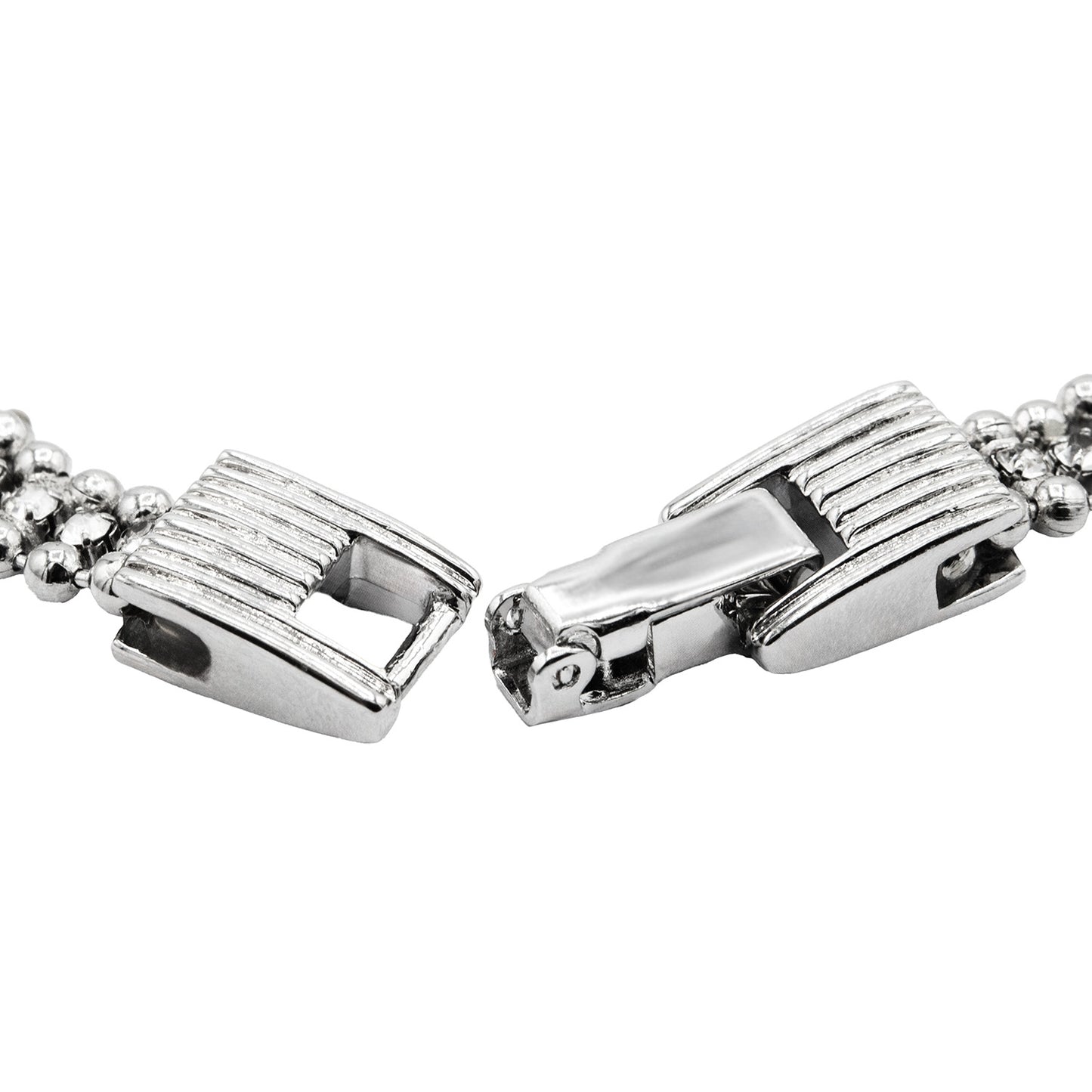 Elegant Silver Tone Tennis Bracelet with Cubic Zirconia Stones and Chain Detail, 7.25 Inches