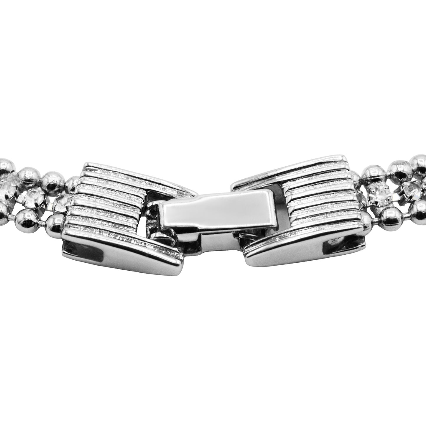 Elegant Silver Tone Tennis Bracelet with Cubic Zirconia Stones and Chain Detail, 7.25 Inches