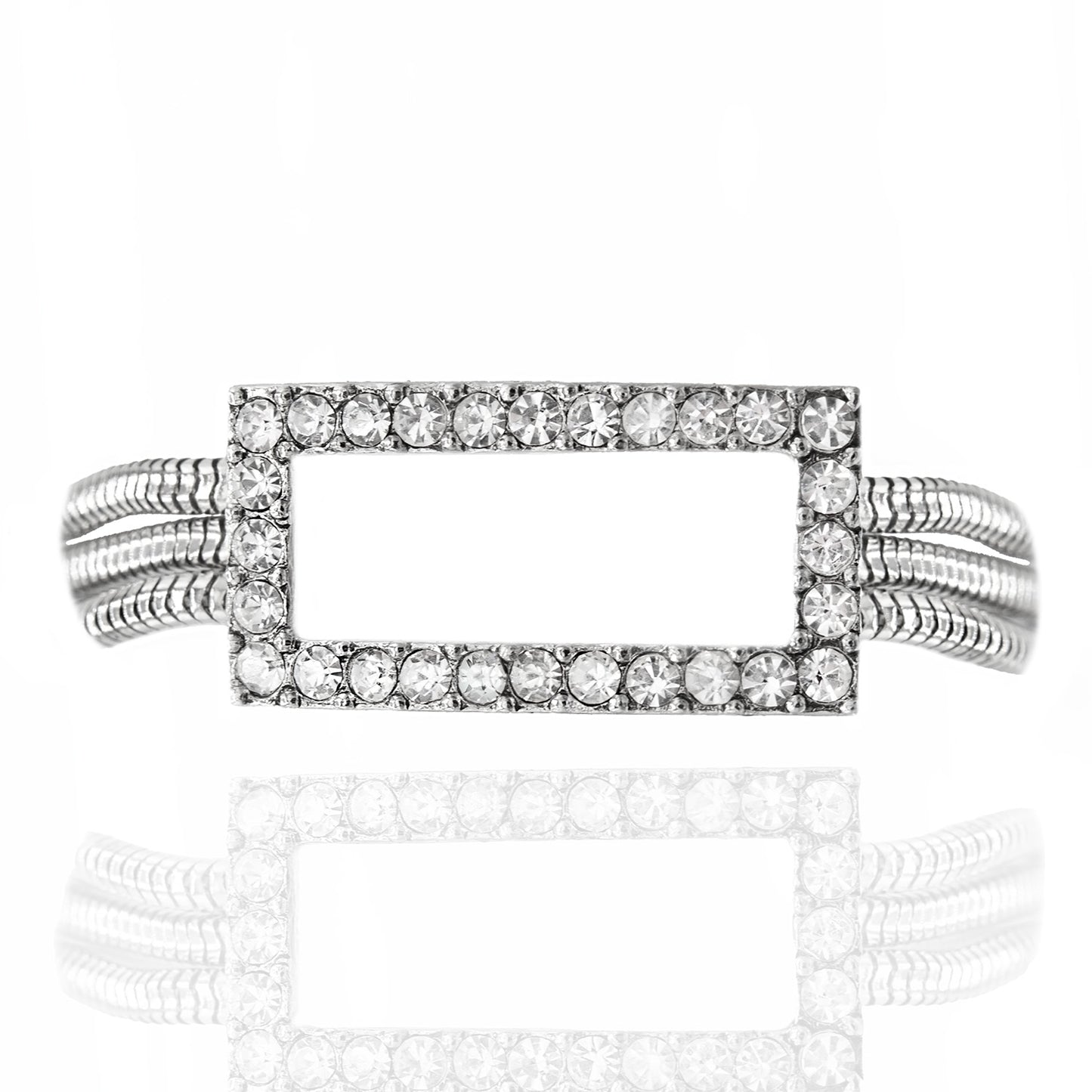 Elegant Triple Strand Austrian Crystal Rectangle Statement Bracelet with Magnetic Clasp