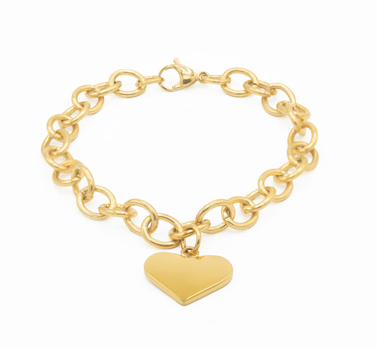 waterproof-stainless steel-gold heart bracelet-valentine's day gifts- charm bracelet