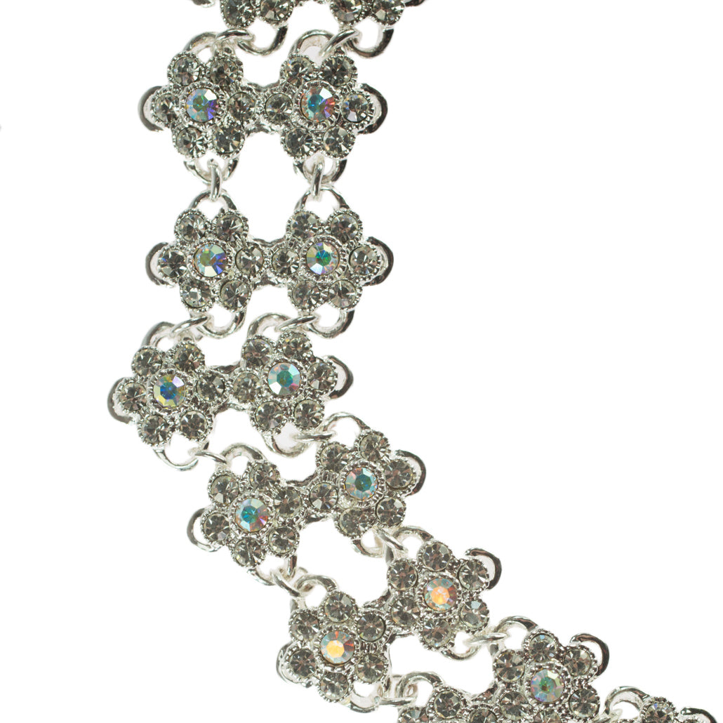 Elegant Aurora Borealis Crystal Flower Tennis Bracelet with Extender - Wedding Jewelry