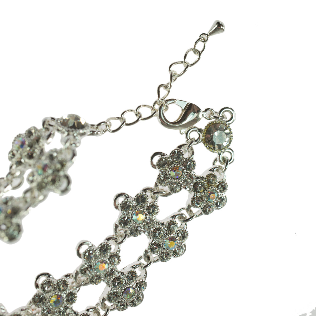 Elegant Aurora Borealis Crystal Flower Tennis Bracelet with Extender - Wedding Jewelry