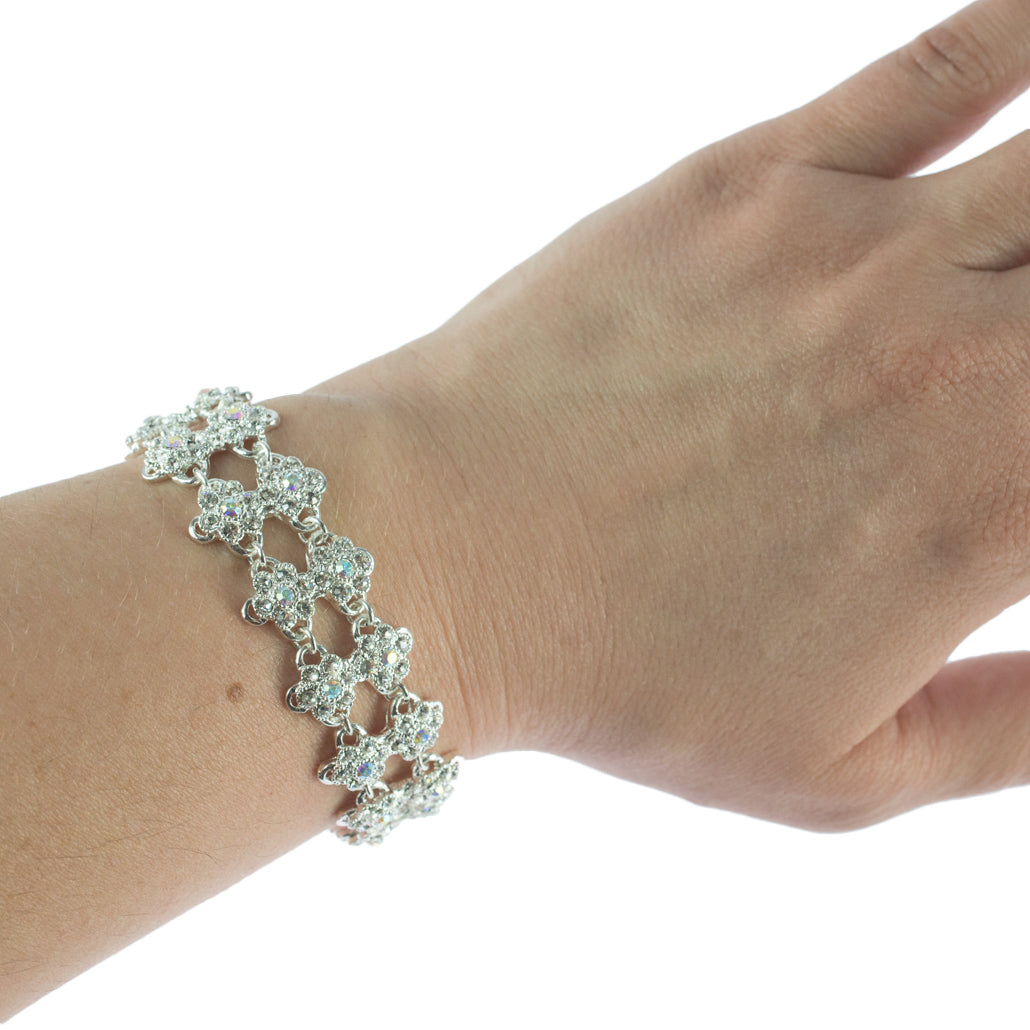 Elegant Aurora Borealis Crystal Flower Tennis Bracelet with Extender - Wedding Jewelry