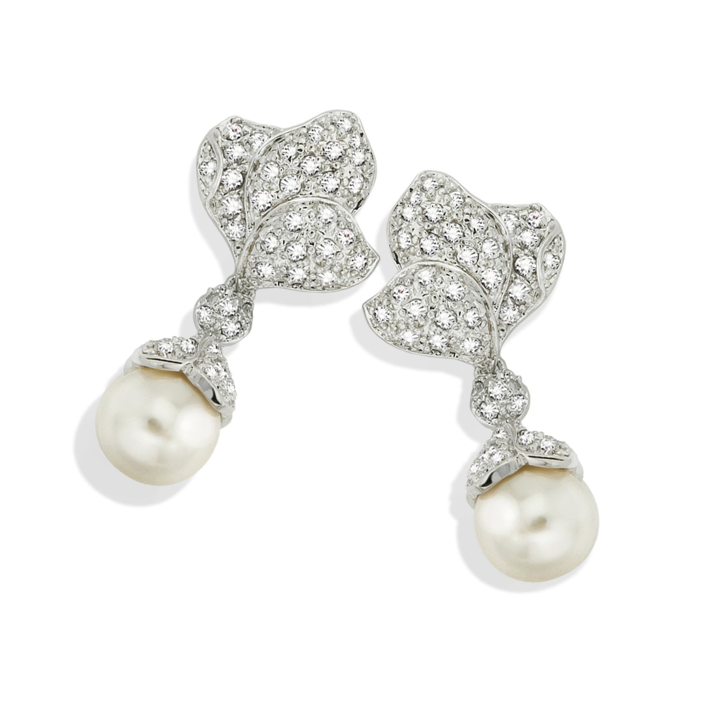 Elegant Glass Pearl Drop Earrings with Austrian Crystal Floral Design