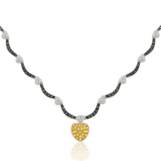 heart necklace-genuine marcasite jewelry-yellow diamond-womens jewelry-womens necklaces-jewelry for the bride