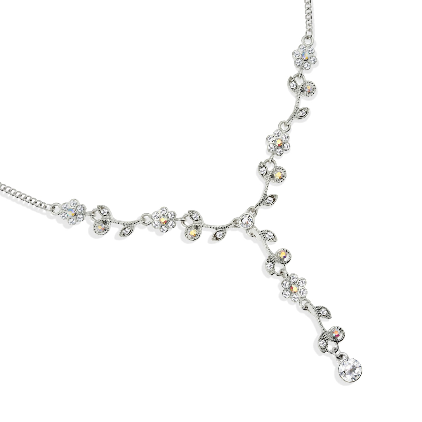 Elegant Crystal Vine Necklace with Aurora Borealis and Austrian Crystals - Floral Wedding Jewelry