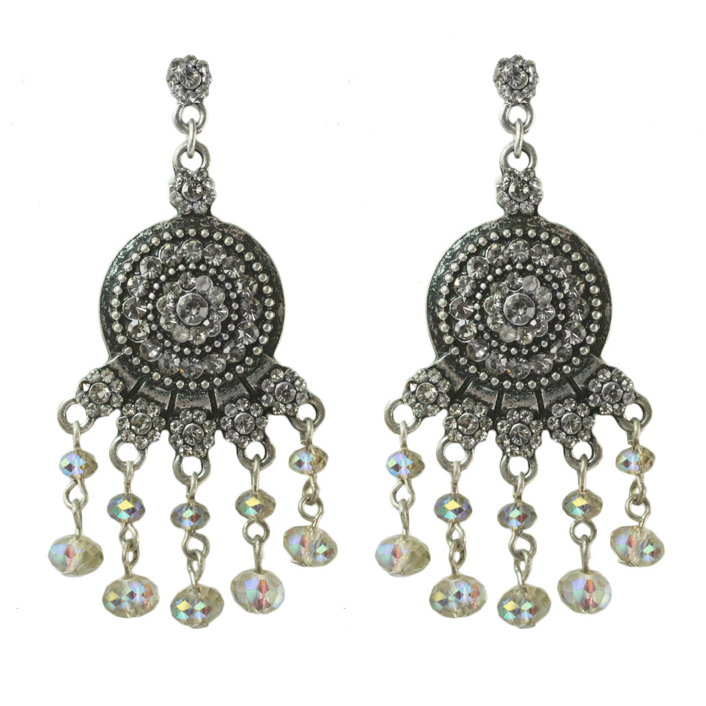 Vintage Style Crystal Chandelier Drop Earrings with Austrian Crystals and Aurora Borealis Beads