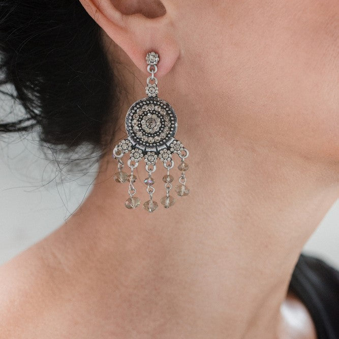 Vintage Style Crystal Chandelier Drop Earrings with Austrian Crystals and Aurora Borealis Beads