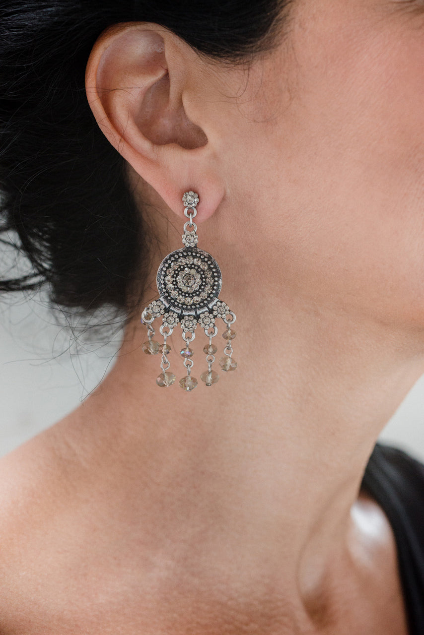 Vintage Style Crystal Chandelier Drop Earrings with Austrian Crystals and Aurora Borealis Beads