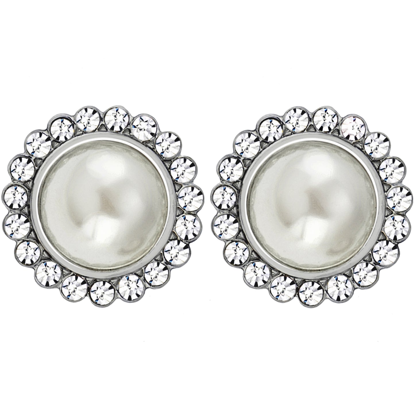 Elegant Pearl Stud Earrings with Crystal Halo Frame, Classic Wedding Bridal Earrings