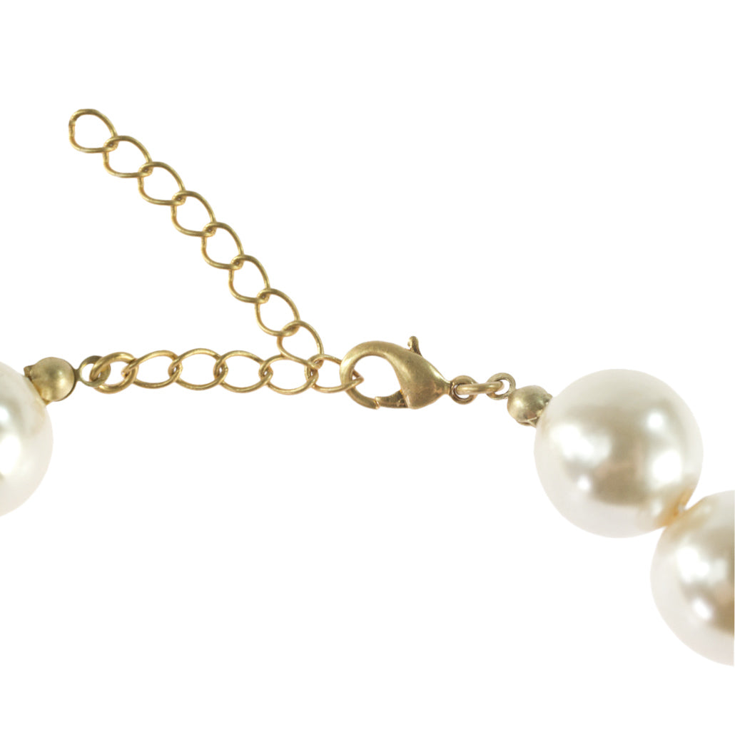 Elegant Pearl and Crystal Statement Necklace with Gold Tone Accents - 16 inch Adjustable Chain