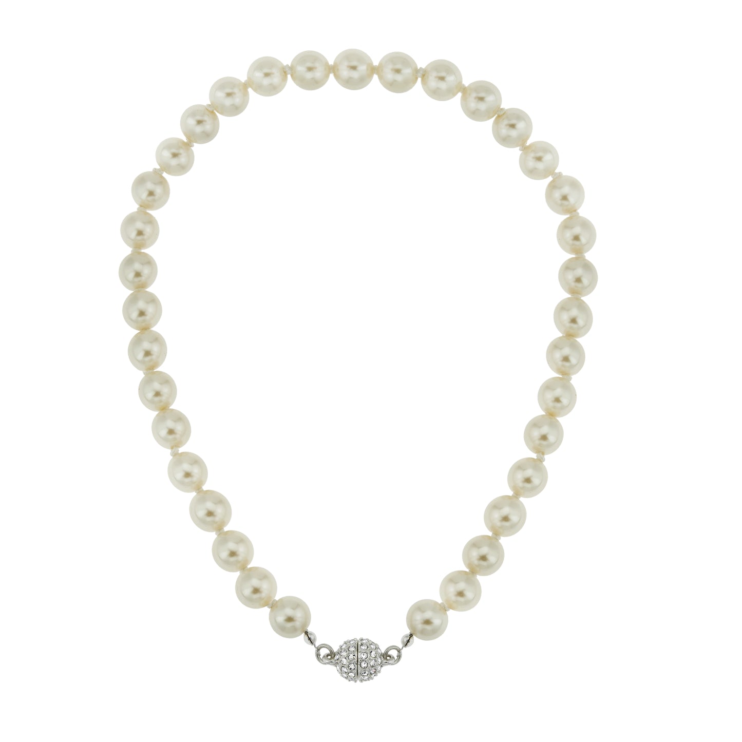 Elegant 16 Inch White Faux Pearl Necklace with Austrian Crystal Magnetic Clasp - Wedding Bridal Jewelry