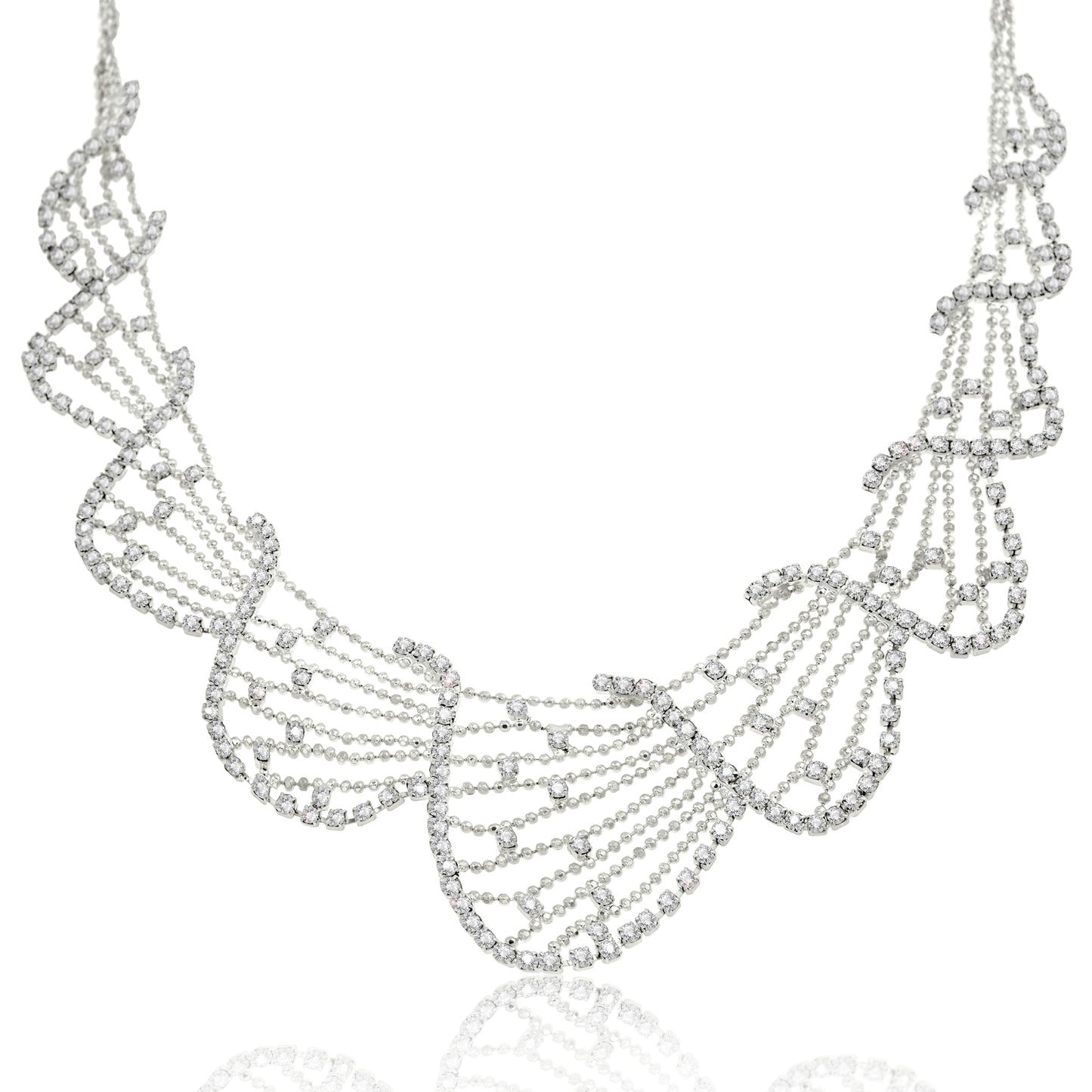 Elegant Austrian Crystal Wave Design Necklace and Earring Set - Adjustable Bridal Jewelry
