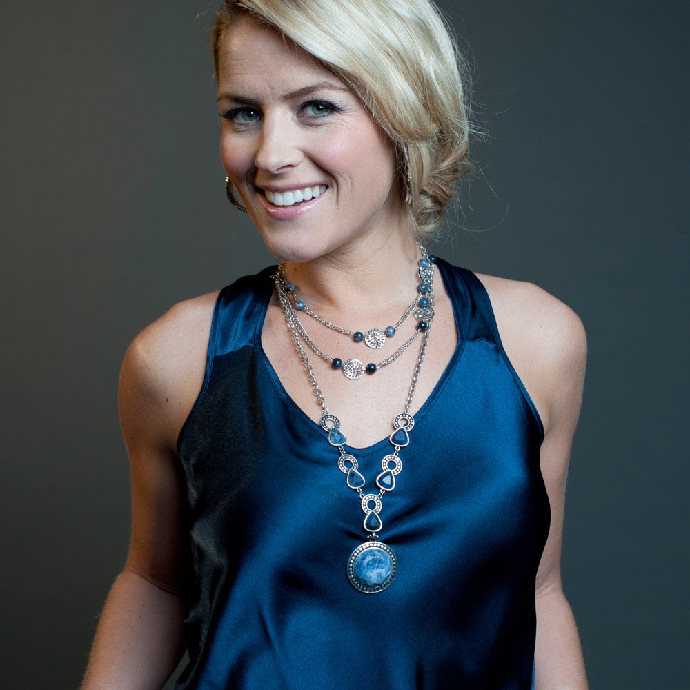 Genuine Sodalite Pendant Statement Necklace with Silver Tone Chain, Blue Natural Stone Jewelry